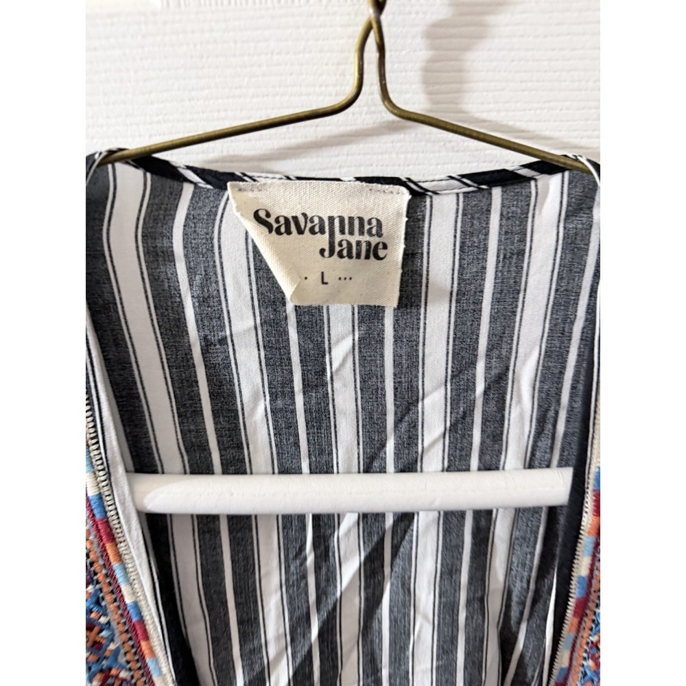 Savanna Jane Tribal Floral Embroidered Black Stripe Topper Kimono Size Large - Picture 2 of 2